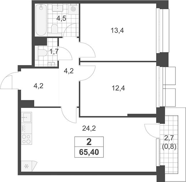 3-комн., 64.6 м², 6/19 этаж, ЖК «Южные сады»