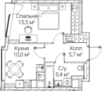 1-комн., 36.23 м², 44/60 этаж, ЖК «СЕЗАР БУДУЩЕЕ»