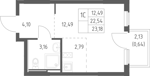 Студия, 22.54 м², 5/14 этаж, ЖК «Остафьево»