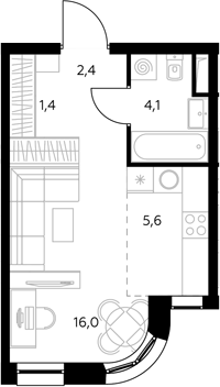 Студия, 29.9 м², 37/43 этаж, ЖК «Адмирал»