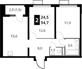 2-комн., 53.2 м², 10/24 этаж, ЖК «1-й Донской»