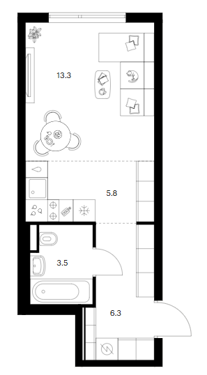 Студия, 28.9 м², 19/25 этаж, ЖК «Ярославский»