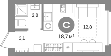 Студия, 18.7 м², 3/8 этаж, ЖК «Первый квартал. Вторая очередь»