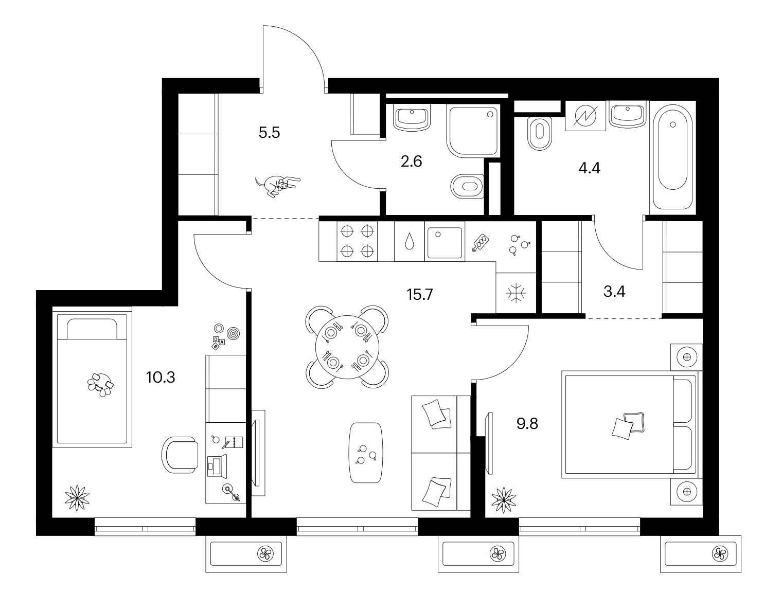 2-комн., 51.7 м², 17/25 этаж, ЖК «Ярославский»