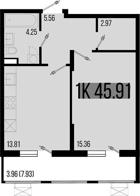 1-комн. квартира, 41.95 м² в ЖК Цветной бульвар — фото 2
