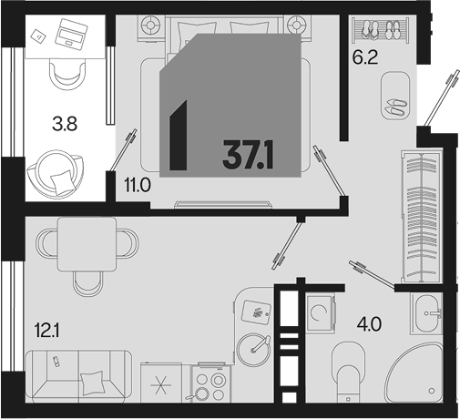 1-комн. квартира, 33.3 м² в ЖК Первое место — фото 2