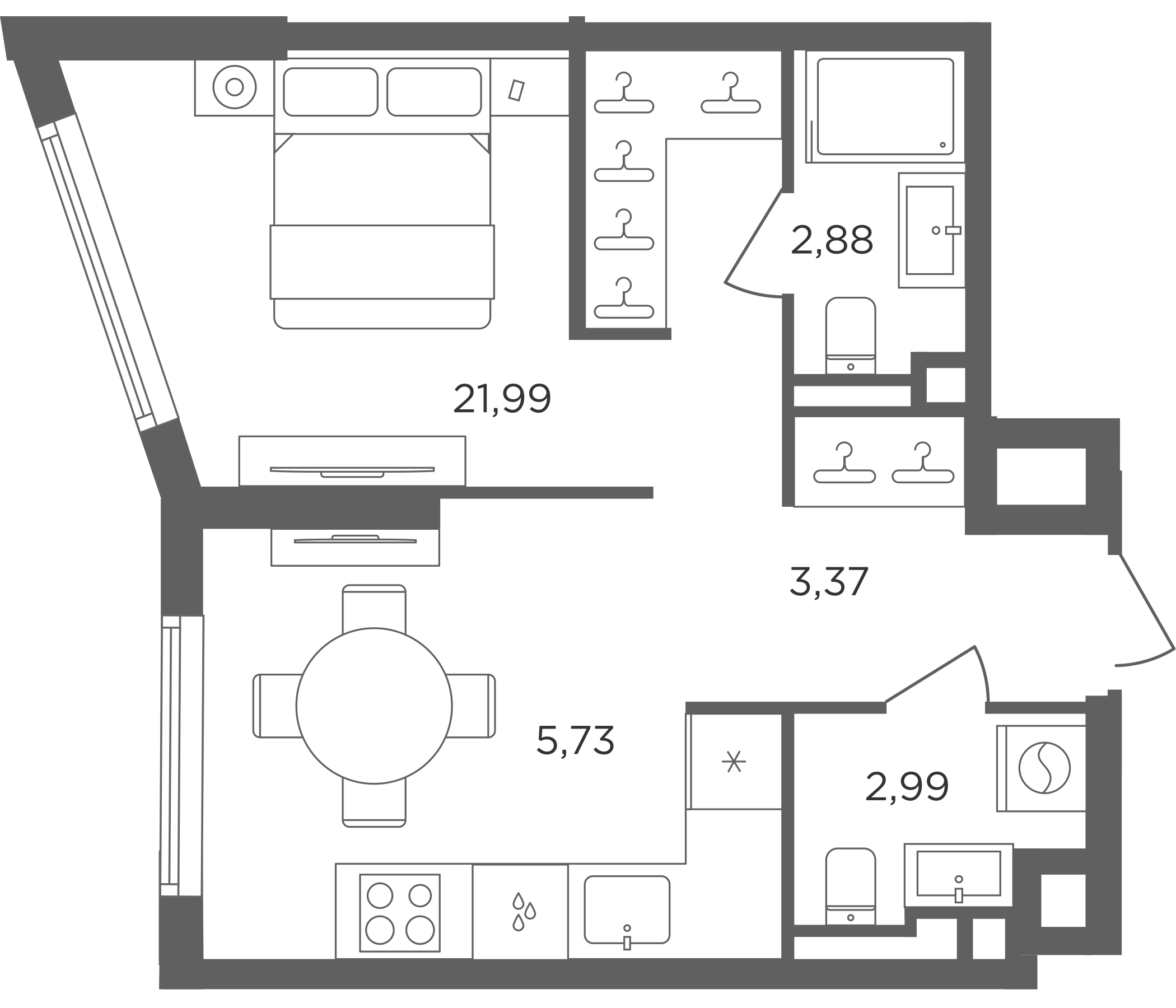 Студия, 36.96 м², 17/30 этаж, ЖК «Сикрет Гарден»
