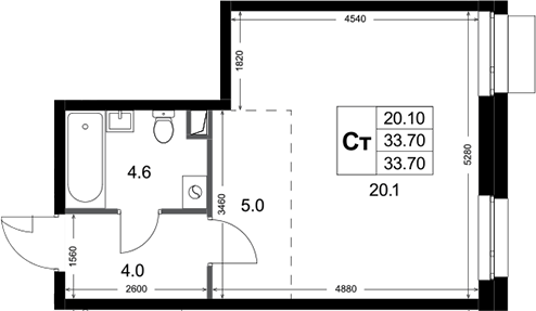 Студия, 33.7 м², 1/3 этаж, ЖК «Кореневский Форт 2.3»