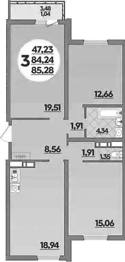 3-комн. квартира, 84.24 м² в ЖК Предгорье Лаго-Наки — фото 2