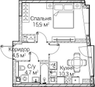 1-комн., 35.24 м², 17/41 этаж, ЖК «СЕЗАР БУДУЩЕЕ»