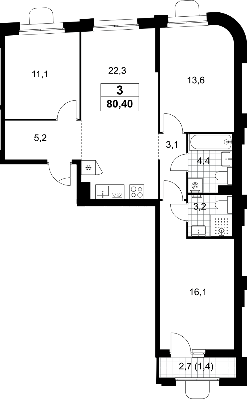 4+ комнаты, 79 м², 4/10 этаж, ЖК «Прокшино»