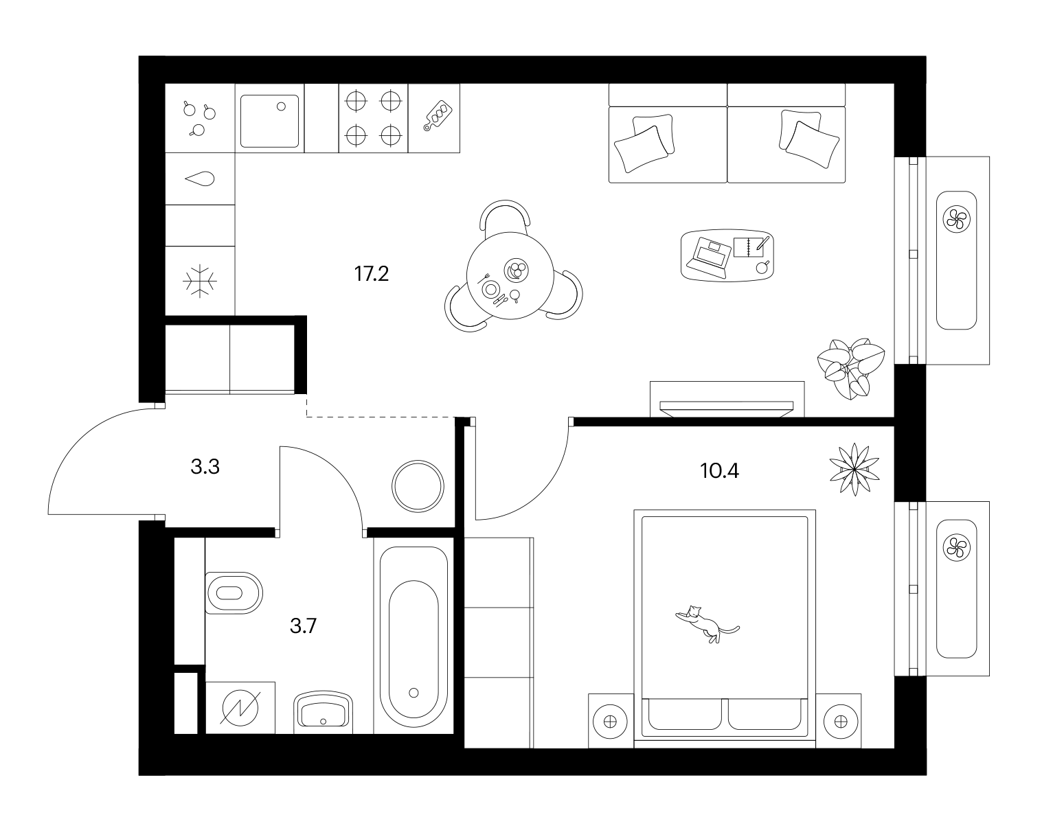1-комн., 34.6 м², 20/25 этаж, ЖК «Ярославский»