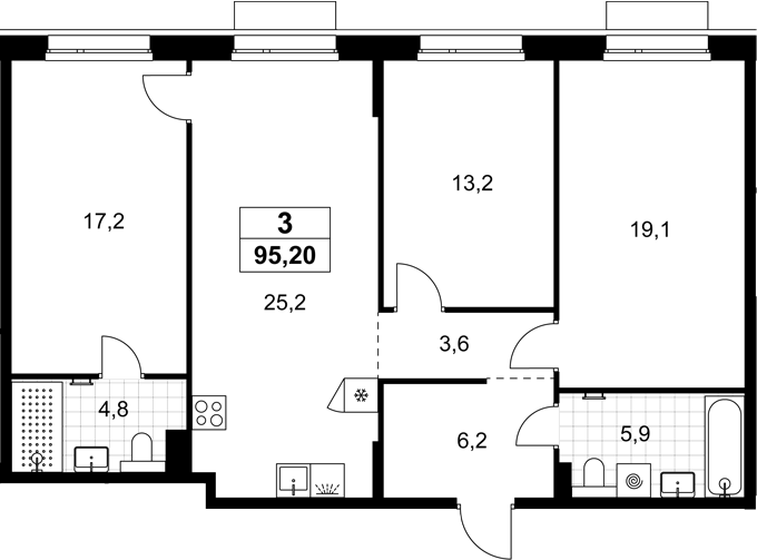 4+ комнаты, 95.2 м², 3/8 этаж, ЖК «Хольм»