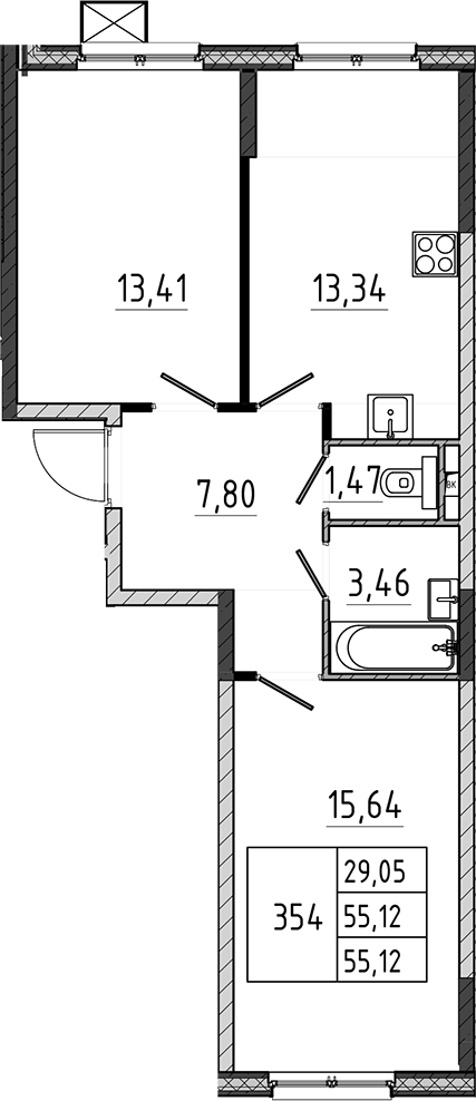 2-комн., 55.12 м², 2/17 этаж, ЖК «Поварово-Молодежный-2»