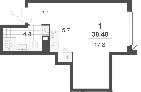 Студия, 30.4 м², 12/22 этаж, ЖК «Скандинавия»