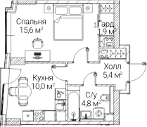 1-комн., 37.2 м², 31/60 этаж, ЖК «СЕЗАР БУДУЩЕЕ»