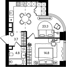 2-комн., 46.6 м², 35/50 этаж, ЖК «СТОУН Блик»