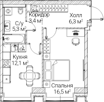 1-комн., 43.57 м², 36/60 этаж, ЖК «СЕЗАР БУДУЩЕЕ»