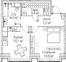 1-комн., 47.9 м², 22/60 этаж, ЖК «СЕЗАР БУДУЩЕЕ»