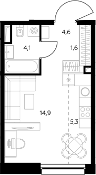 Студия, 30.8 м², 31/43 этаж, ЖК «Адмирал»