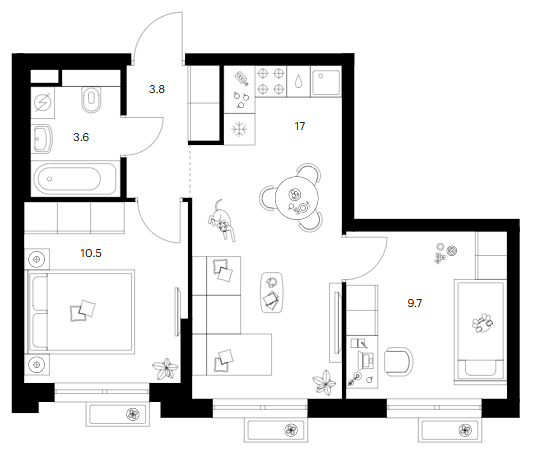 2-комн., 44.6 м², 5/25 этаж, ЖК «Ярославский»