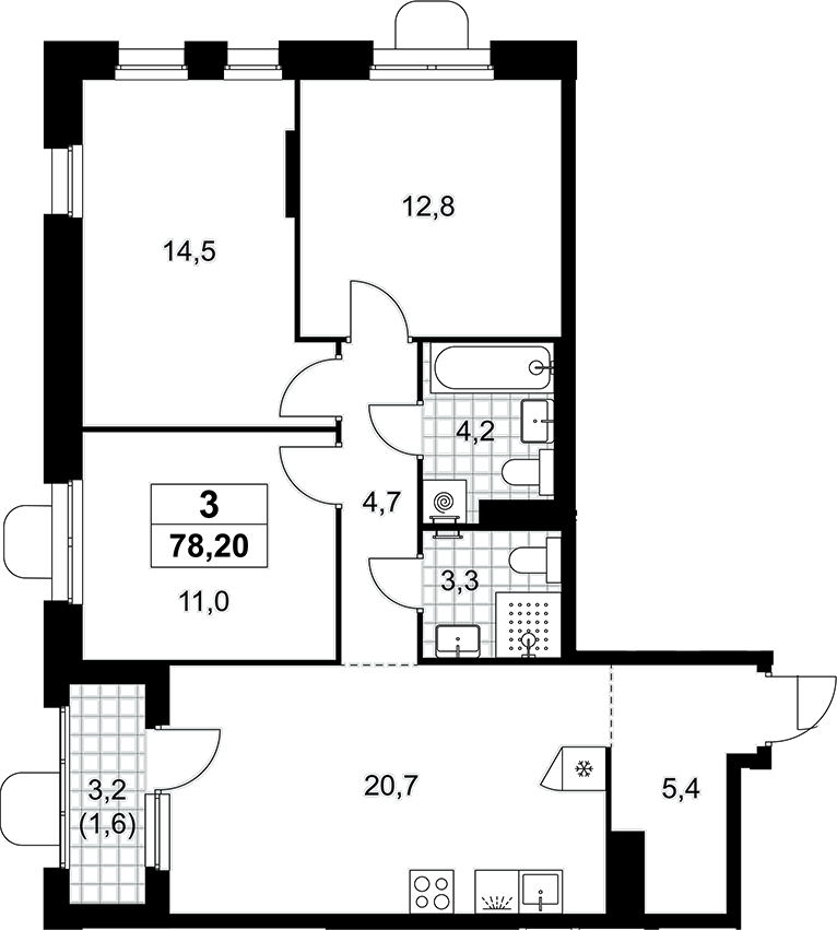 4+ комнаты, 76.6 м², 14/16 этаж, ЖК «Прокшино»