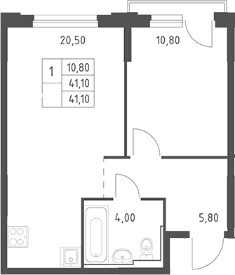 2-комн., 41.1 м², 11/20 этаж, ЖК «Химки Парк»