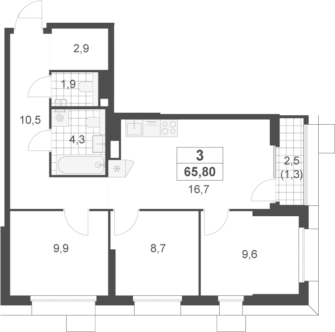 4+ комнаты, 64.5 м², 6/22 этаж, ЖК «Скандинавия»