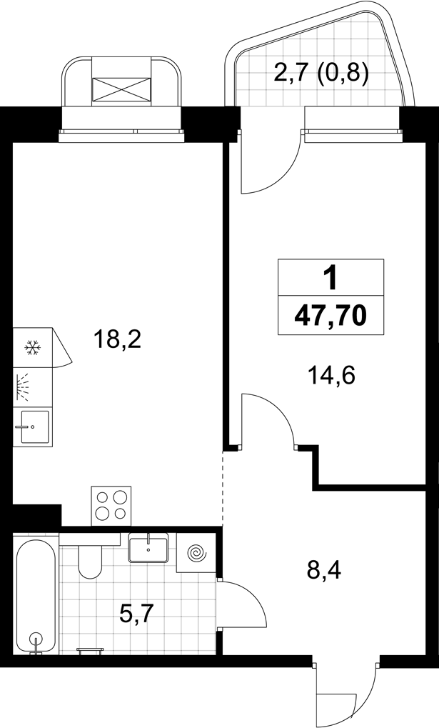 2-комн., 46.9 м², 6/6 этаж, ЖК «Хольм»