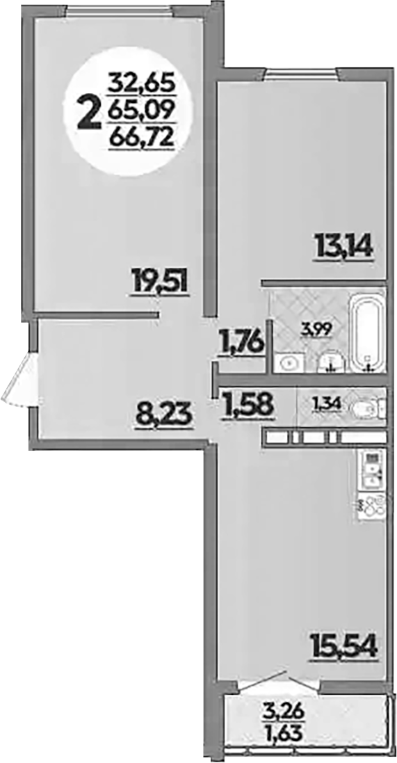 2-комн. квартира, 65.09 м² в ЖК Город у моря — фото 2
