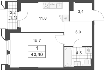 1-комн., 41.3 м², 8/23 этаж, ЖК «Южные сады»