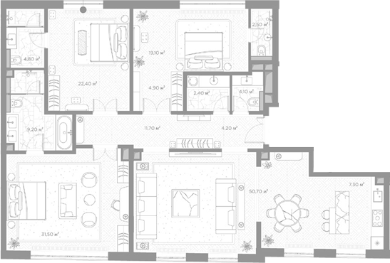 3-комн., 174.8 м², 5/6 этаж, ЖК «Николь»