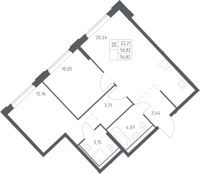 3-комн., 56.82 м², 9/17 этаж, ЖК «Рублевский квартал»