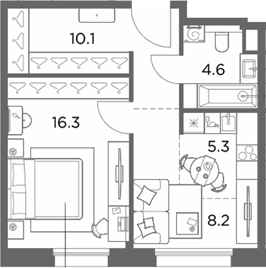 2-комн., 44.5 м², 2/6 этаж, ЖК «Станиславский»
