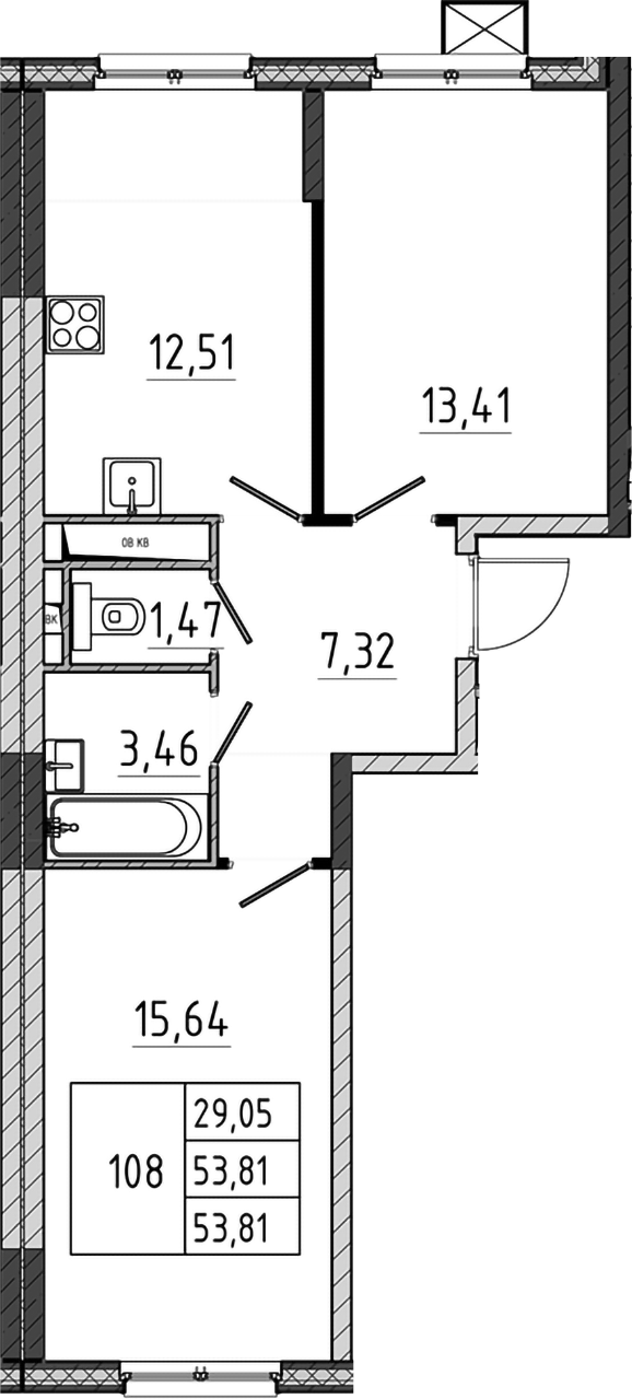 2-комн., 53.81 м², 4/17 этаж, ЖК «Поварово-Молодежный-2»