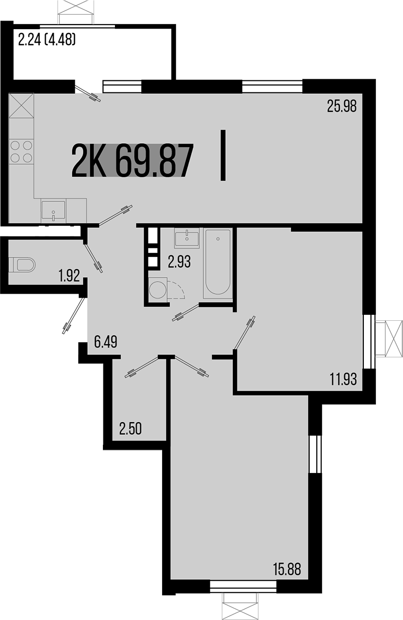 2-комн. квартира, 67.63 м² в ЖК Цветной бульвар — фото 2