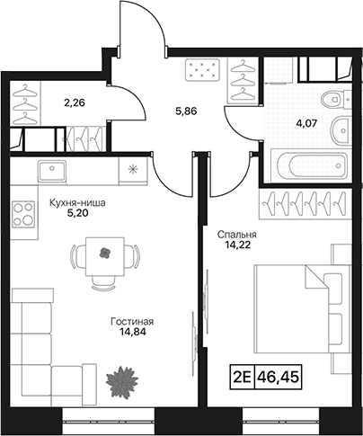 2-комн., 46.34 м², 11/17 этаж, ЖК «Пушкино Град»