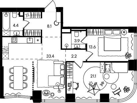 3-комн., 86.7 м², 26/50 этаж, ЖК «СТОУН Блик»