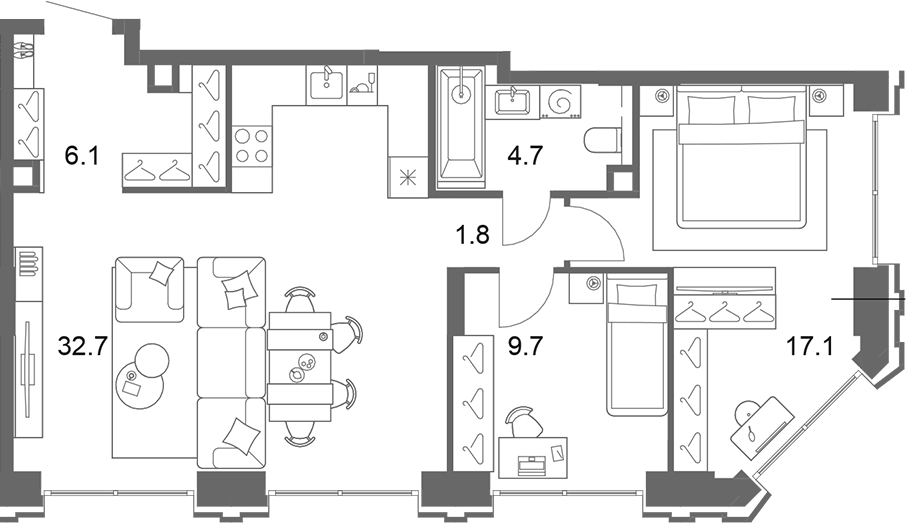 3-комн., 72.1 м², 7/13 этаж, ЖК «ОМ Ботанический»
