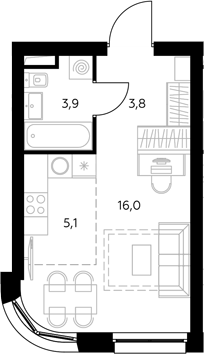 Студия, 29.1 м², 5/43 этаж, ЖК «Адмирал»