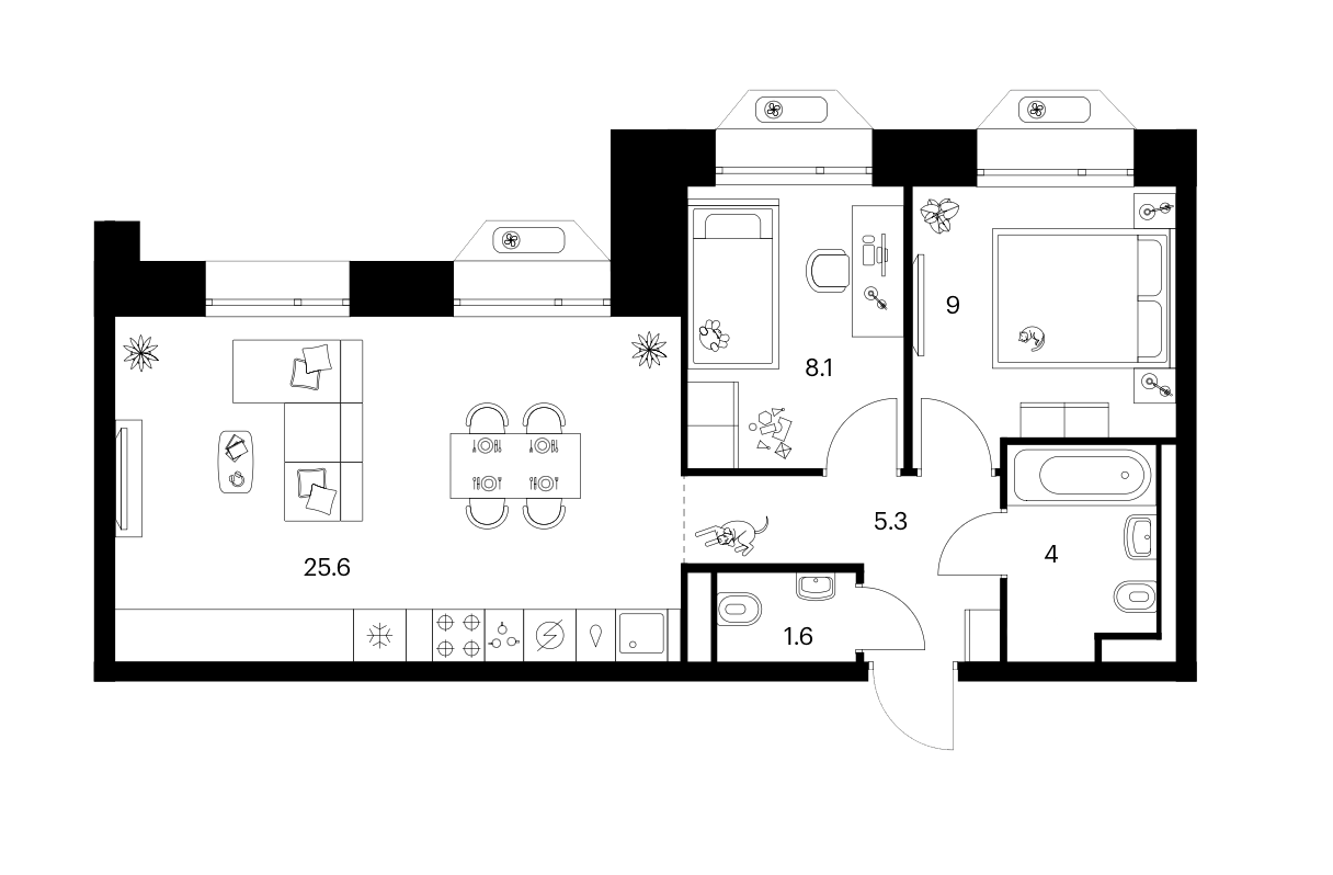2-комн., 53.6 м², 17/24 этаж, ЖК «Зеленый парк»