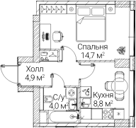 1-комн., 32.3 м², 21/60 этаж, ЖК «СЕЗАР БУДУЩЕЕ»