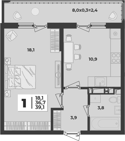 1-комн. квартира, 36.7 м² в ЖК Лето — фото 2