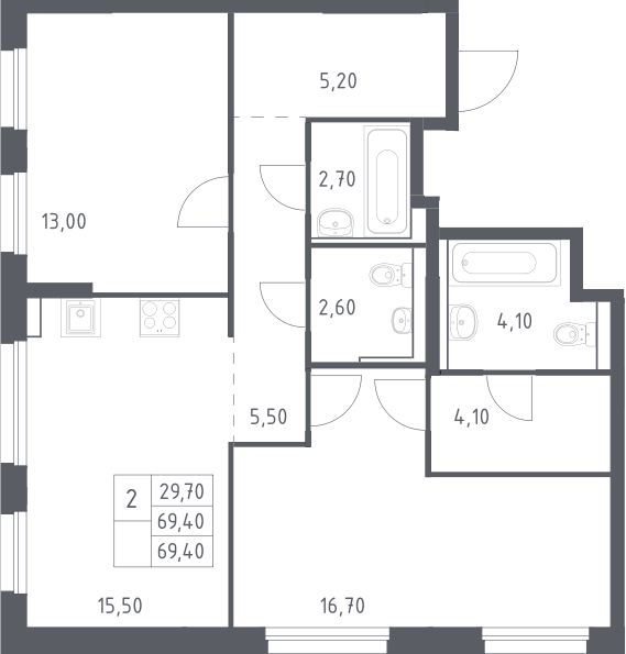3-комн., 69.4 м², 25/32 этаж, ЖК «Химки Парк»