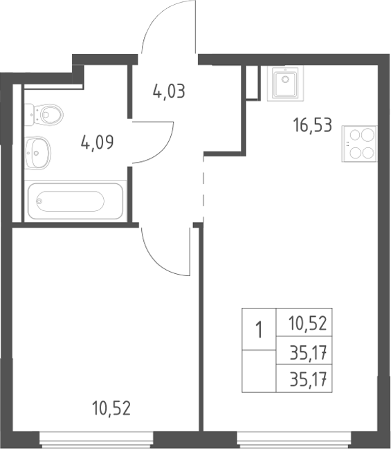 2-комн., 35.17 м², 9/12 этаж, ЖК «Егорово парк»