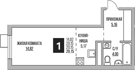Студия, 29.15 м², 11/12 этаж, ЖК «Гранель Мытищи»