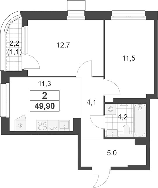 2-комн., 48.8 м², 10/19 этаж, ЖК «Южные сады»