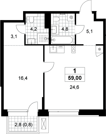 2-комн., 58.2 м², 2/6 этаж, ЖК «Хольм»