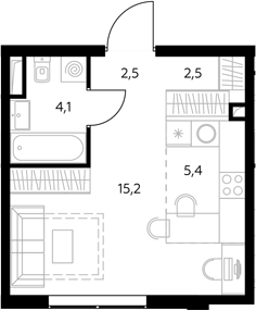 Студия, 30 м², 40/43 этаж, ЖК «Адмирал»