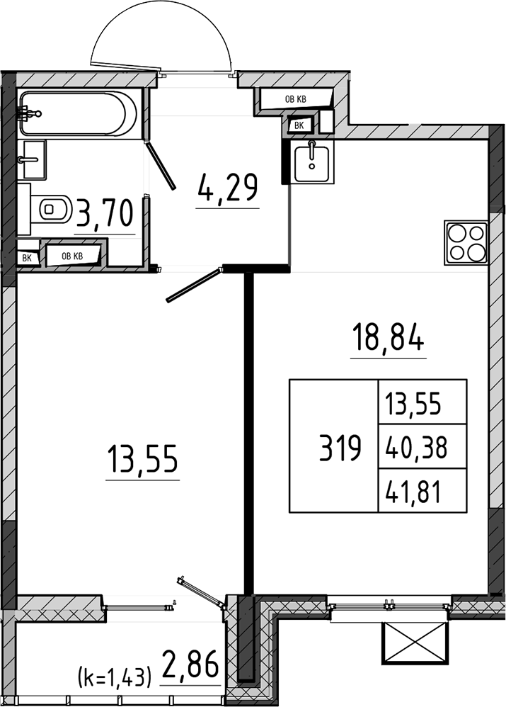 2-комн., 40.38 м², 9/17 этаж, ЖК «Поварово-Молодежный-2»